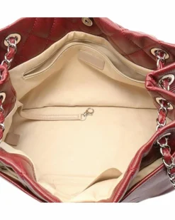 Tote Bags*Chanel Preloved Caviar Leather Tote with Chain Straps and Multiple Pockets Red