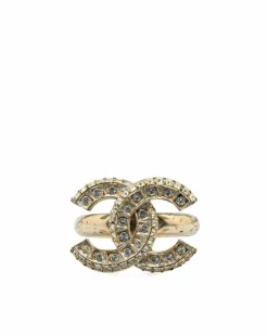 Rings*Chanel Preloved CC Crystal Ring Gold