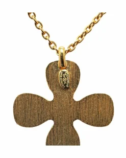 Necklaces*Chanel Preloved CC Flower Necklace Tone Metal Clear Crystal Pendant Gold