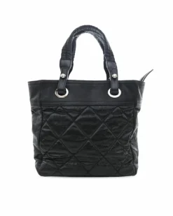Tote Bags*Chanel Preloved Chic Quilted Tote Bag with Nylon Trim and Zip Closure Black