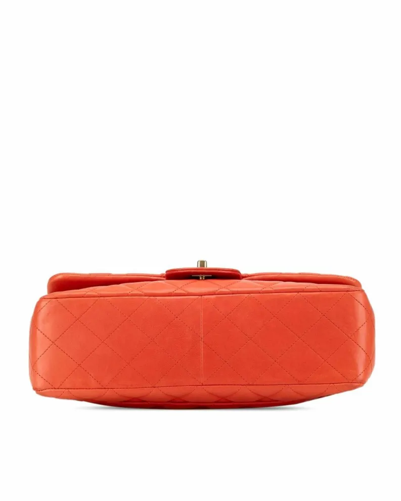 Shoulder Bags*Chanel Preloved Classic Double Flap Lambskin Leather Shoulder Bag - Orange