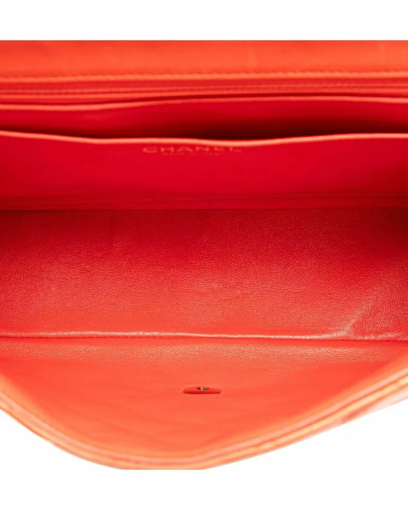 Shoulder Bags*Chanel Preloved Classic Double Flap Lambskin Leather Shoulder Bag - Orange