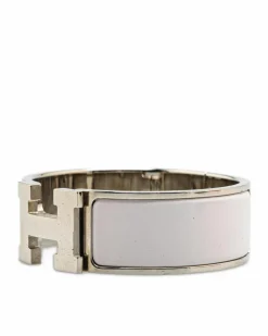 Bracelets*Hermes Preloved Clic H Bracelet Rose Azalee Palladium Plated Pink