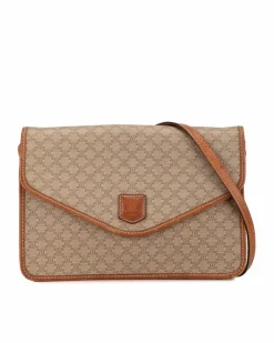 Cross-Body Bags*Celine Preloved Coated Canvas Crossbody Bag with Leather Trim and Magnetic Brown