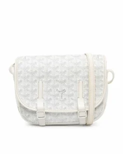 Cross-Body Bags*Goyard Preloved Coated Canvas Crossbody Bag with Leather Trim and Buckle White