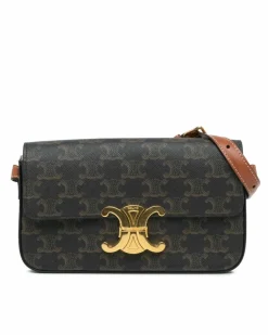 Shoulder Bags*Celine Preloved Coated Canvas Shoulder Bag with Adjustable Strap and Brown