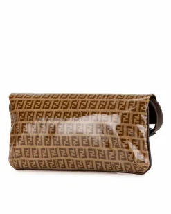 Shoulder Bags*Fendi Preloved Coated Canvas Shoulder Bag with Adjustable Leather Strap and Brown