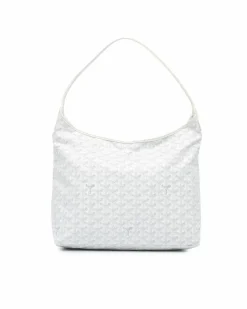 Shoulder Bags*Goyard Preloved Coated Canvas Shoulder Bag with Leather Trim and Top Zip White