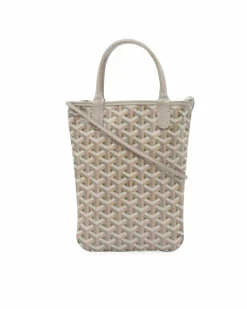 Tote Bags*Goyard Preloved Coated Canvas Tote with Leather Trim and Detachable Strap Grey