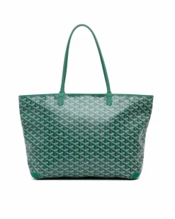 Tote Bags*Goyard Preloved Coated Canvas Tote with Leather Trim and Top Zip Closure Green