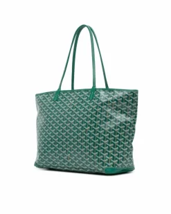 Tote Bags*Goyard Preloved Coated Canvas Tote with Leather Trim and Top Zip Closure Green