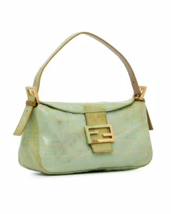 Shoulder Bags*Fendi Preloved Crystal Double Flap Shoulder Bag with Gold-Tone Hardware Green