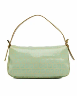 Shoulder Bags*Fendi Preloved Crystal Double Flap Shoulder Bag with Gold-Tone Hardware Green