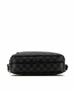 Shoulder Bags*Louis Vuitton Preloved Damier Canvas Shoulder Bag with Leather Trim and Multiple Black