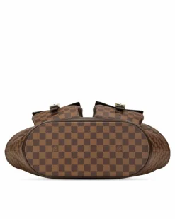 Tote Bags*Louis Vuitton Preloved Damier Canvas Tote with Leather Handles and Front Flap Brown