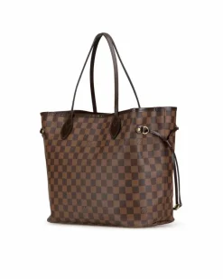 Tote Bags*Louis Vuitton Preloved Damier Ebene Canvas Tote with Leather Trim and Interior Zip Brown