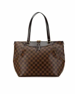 Tote Bags*Louis Vuitton Preloved Damier Ebene Westminster PM Canvas Tote with Leather Straps Brown