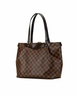 Tote Bags*Louis Vuitton Preloved Damier Ebene Westminster PM Canvas Tote with Leather Straps Brown