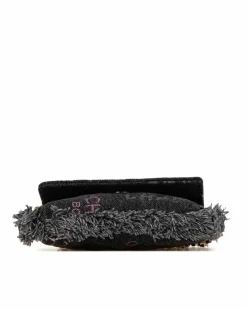 Clutch Bags*Chanel Preloved Denim Clutch with Leather Woven Chain Strap Black
