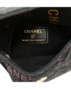 Clutch Bags*Chanel Preloved Denim Clutch with Leather Woven Chain Strap Black