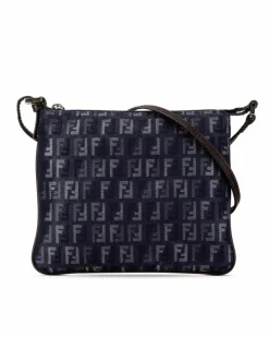 Cross-Body Bags*Fendi Preloved Denim Crossbody Bag with Leather Strap and Top Zip Closure Blue