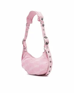 Cross-Body Bags*Balenciaga Preloved Denim Motocross Monogram Le Cagole Crossbody Bag Pink