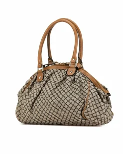 Shoulder Bags*Gucci Preloved Diamante Canvas Satchel with Leather Trim and Detachable Brown