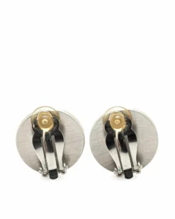 Earrings*Chanel Preloved Enamel Camellia Clip-On Earrings with Silver Plating Black