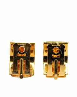 Earrings*Hermes Preloved Enamel Cloisonne Gold-Plated Clip-On Earrings Green