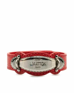 Bracelets*Louis Vuitton Preloved Epi Leather Wrist Strap Bracelet with Silver Tone Hardware Red