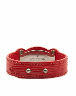 Bracelets*Louis Vuitton Preloved Epi Leather Wrist Strap Bracelet with Silver Tone Hardware Red