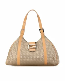 Shoulder Bags*Fendi Preloved FF Canvas Shoulder Bag Beige Brown