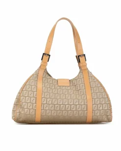 Shoulder Bags*Fendi Preloved FF Canvas Shoulder Bag Beige Brown