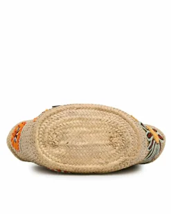 Tote Bags*LOEWE Preloved Floral Embroidered Raffia Basket Tote with Leather Straps Brown