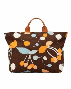 Tote Bags*Miu Miu Preloved Floral Print Canvas Tote Bag Brown