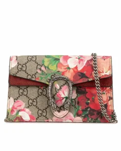 Cross-Body Bags*Gucci Preloved Floral Print Dionysus Crossbody with Suede Trim and Chain Brown
