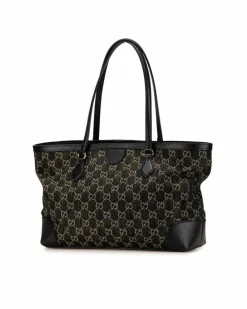 Tote Bags*Gucci Preloved GG Supreme Canvas Tote Bag Black