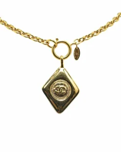 Necklaces*Chanel Preloved CC Pendant Necklace Gold