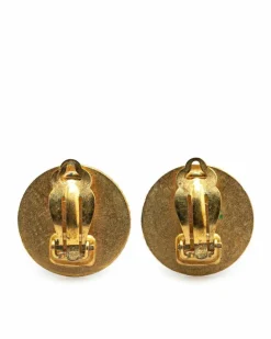 Earrings*Chanel Preloved Plated Acrylic Button Clip On Earrings Gold