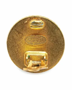 Earrings*Chanel Preloved Plated Acrylic Button Clip On Earrings Gold