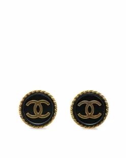 Earrings*Chanel Preloved Plated Acrylic Button Clip-On Earrings Gold