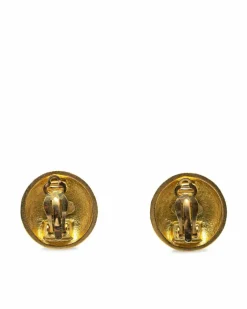 Earrings*Chanel Preloved Plated CC Clip On Earrings Gold