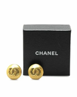 Earrings*Chanel Preloved Plated CC Clip On Earrings Gold