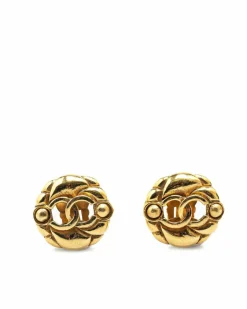 Earrings*Chanel Preloved Plated Clip On Earrings with CC Design Gold