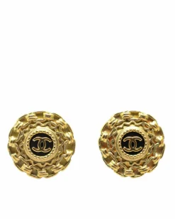 Earrings*Chanel Preloved Plated Clip On Earrings with Resin Detail Gold