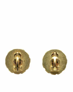Earrings*Chanel Preloved Plated Clip On Earrings with Resin Detail Gold