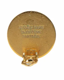 Earrings*Hermes Preloved Plated Engraved Clip-On Earrings Gold