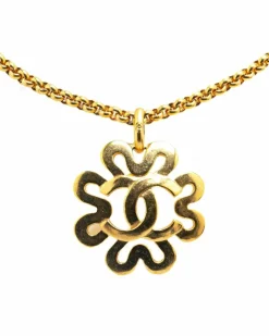Necklaces*Chanel Preloved Plated Flower Pendant Necklace Gold