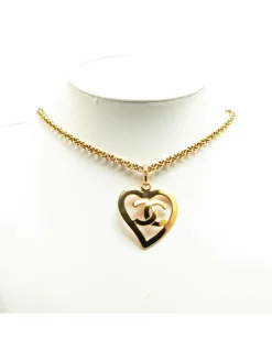 Necklaces*Chanel Preloved Plated Heart Pendant Necklace with Spring Ring Closure Gold