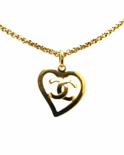 Necklaces*Chanel Preloved Plated Heart Pendant Necklace with Chain Gold